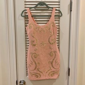 Bebe peach blush pink gold cocktail dress size sm